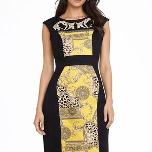 Danny & Nicole Elegant Black and Yellow Midi Dress